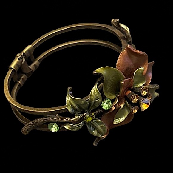 2/$30 Unique Floral Metallic Bracelet with Rhinestones - Picture 3 of 12